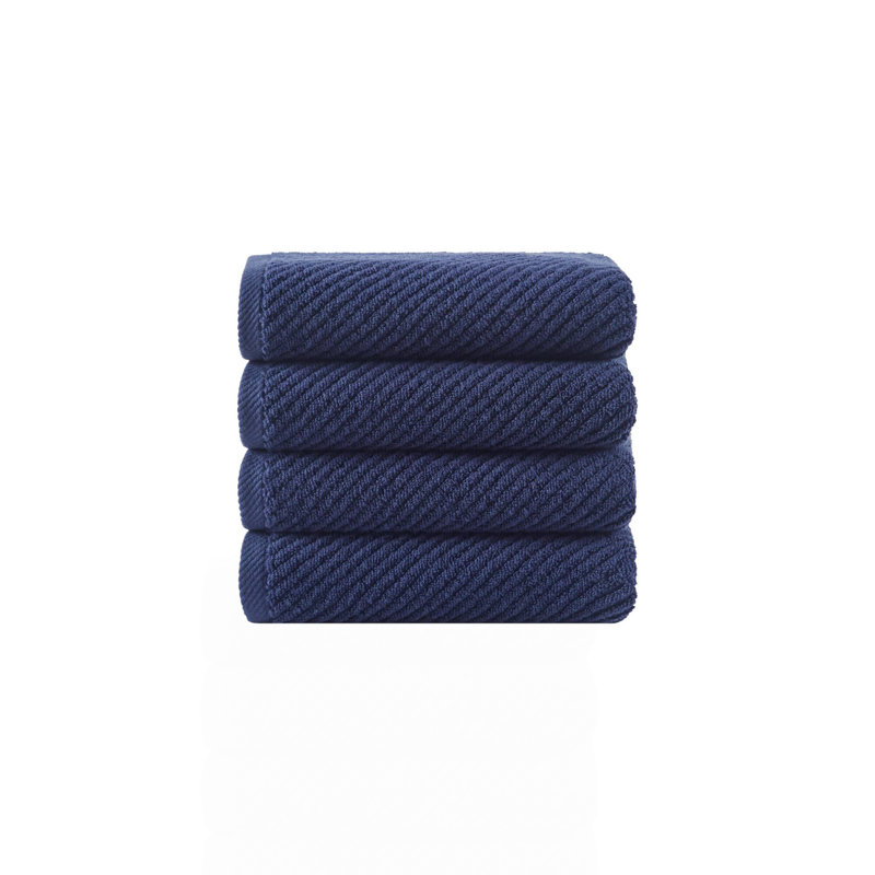 4-Piece 100% Cotton Quick Dry Diagonal Ribbed 4Pcs Hand Towel Set, Navy