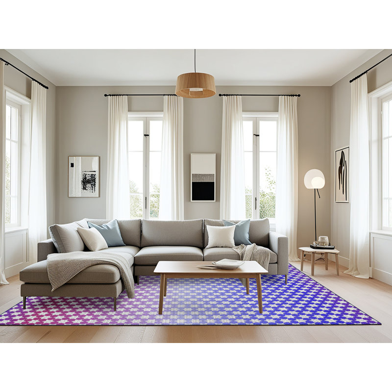 Tapis rose/bleu tissé à la machine, Rectangle 8 pi x 10 pi