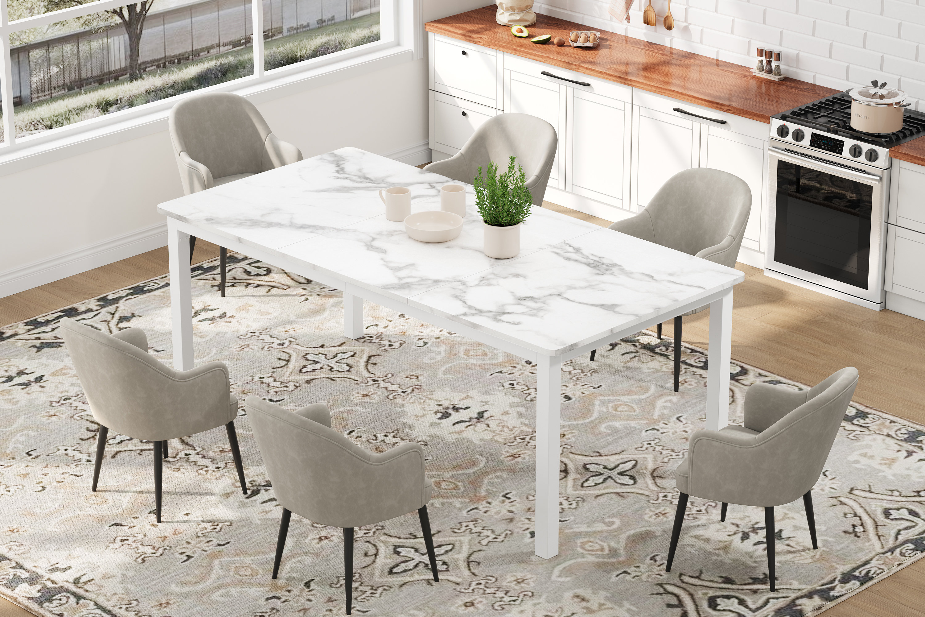 17 Stories 78.7 Inch Long Dining Table For 6 People, Large Rectangle ...