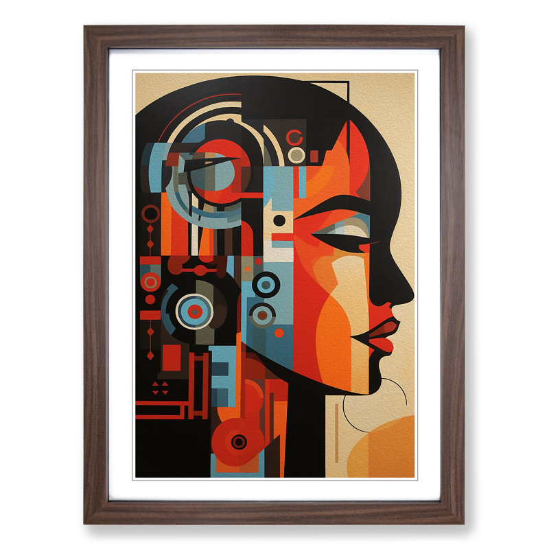 Indian Woman Constructivism No.3 - Single Picture Frame Print on Wood, 34cm H x 25cm W x 2cm D, Walnut 