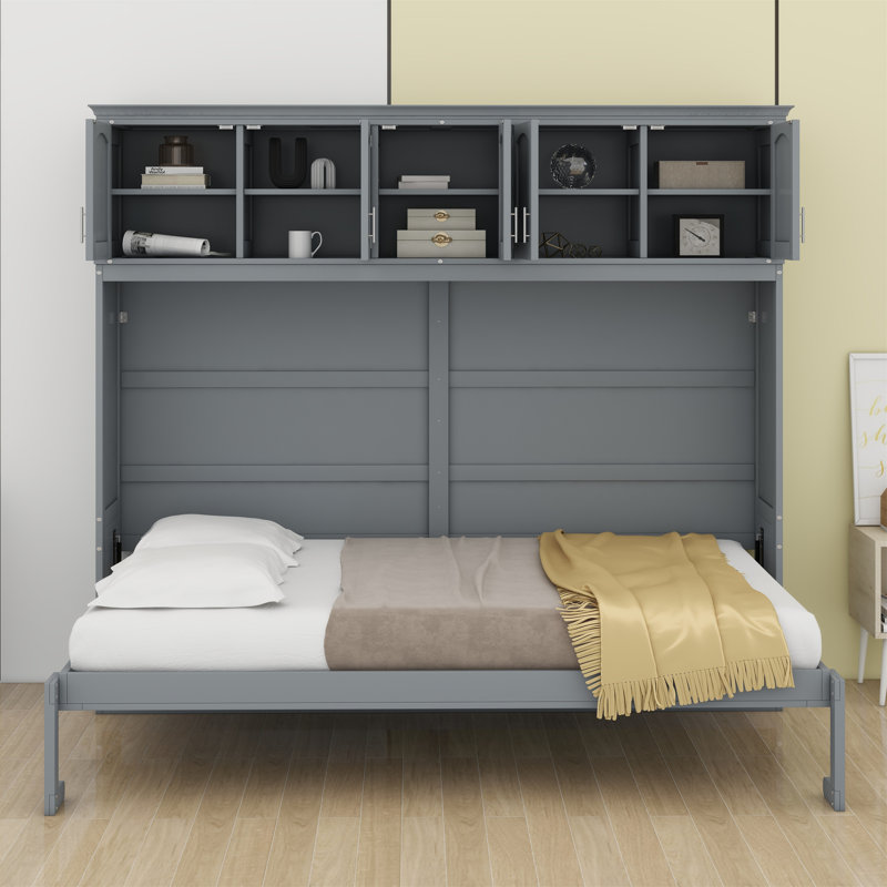 Lit escamotable mural avec armoires supérieures Murphy, gris