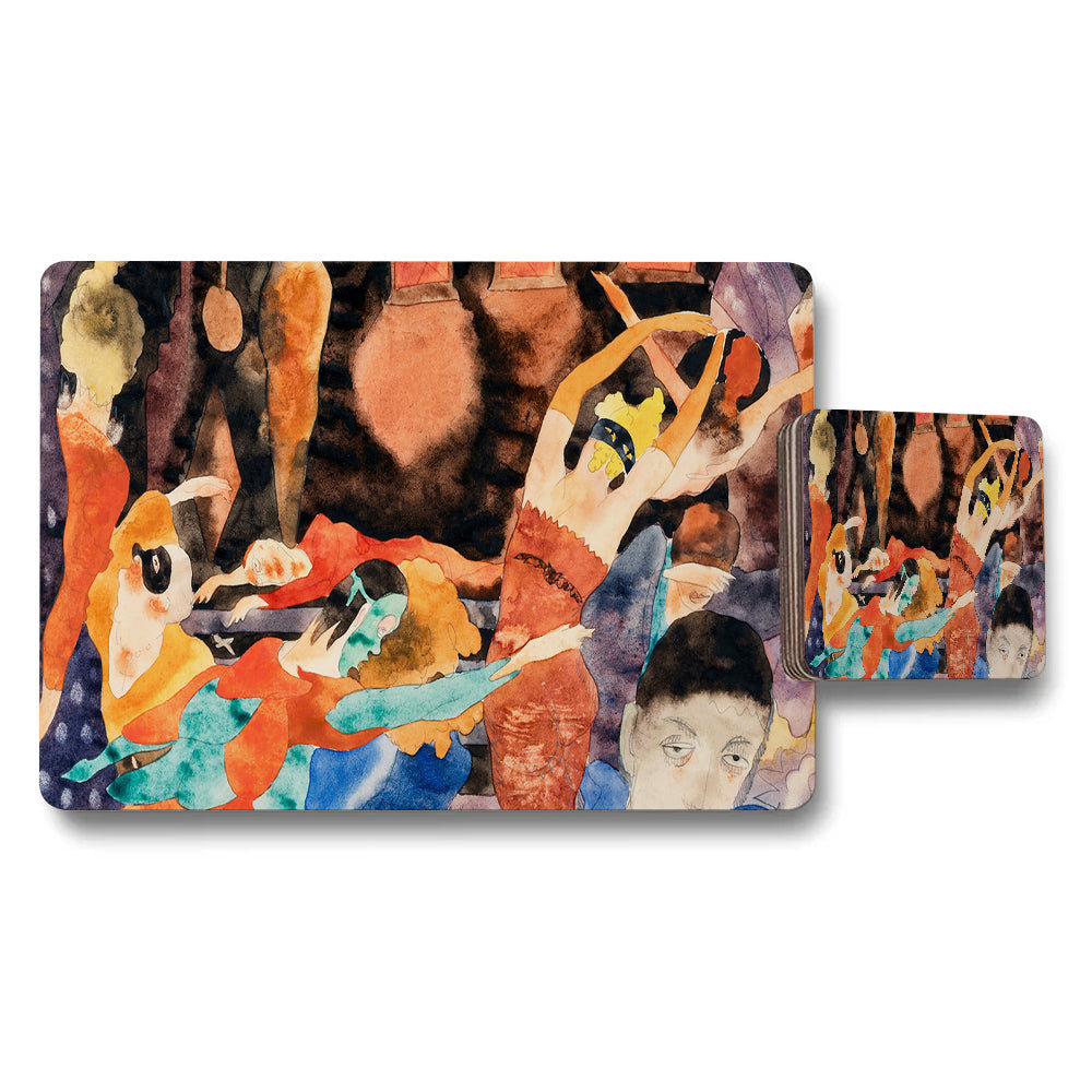 Abstract Dancers Placemat and Coaster Set in Vibrant Colors