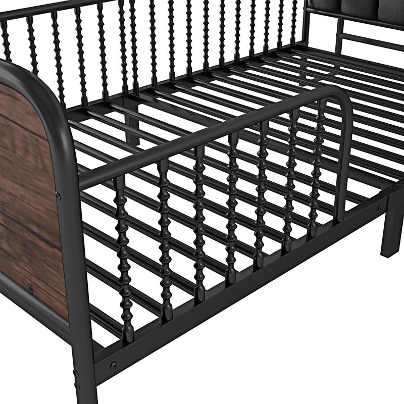 Structure de lit plateforme en métal durable avec tablettes de rangement coulissantes, Noir