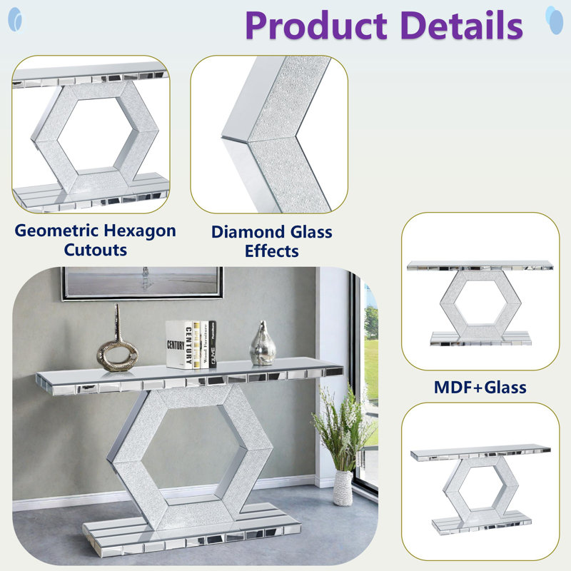 Console Sparkling avec effets en verre de diamant et découpes hexagonales géométriques