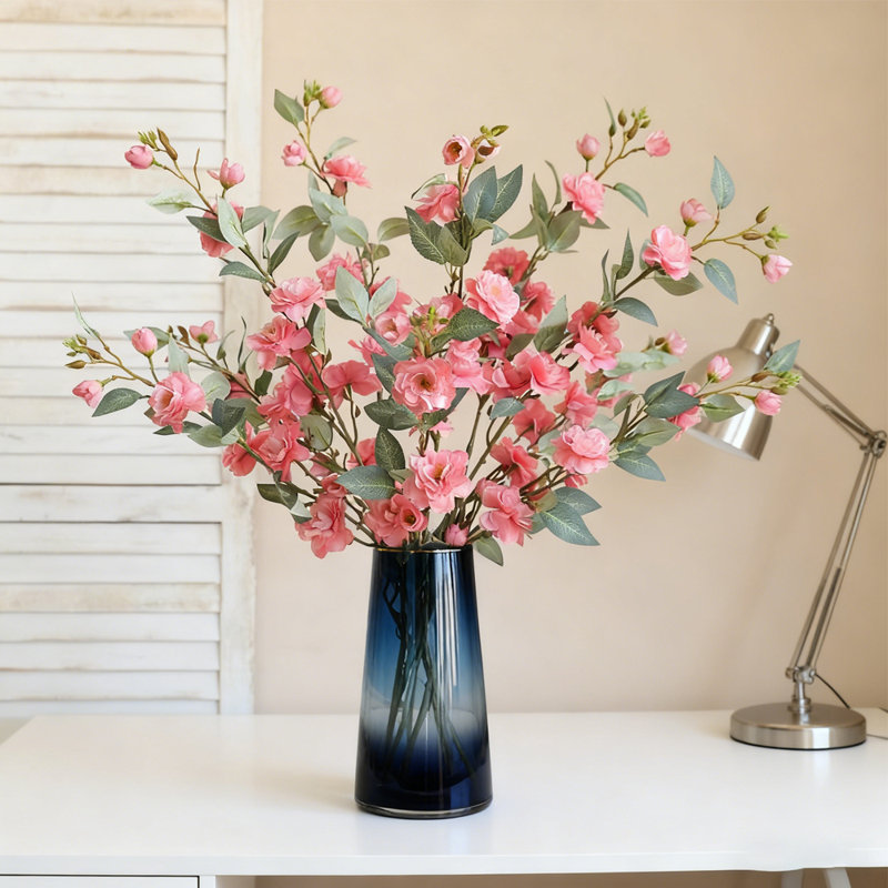 5 Stems Artificial Camellia Bouquet, 35.4 inch Long Stem Silk Simulation Flower, Home/Wedding Decoration Flower, Autumn Pink