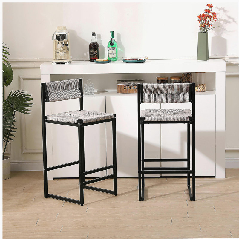 Ensemble de 2 tabourets de bar gris tissés à la main, avec tabouret haut et tabourets de bar en papier, pour la cuisine, la maison et le bureau (gris)