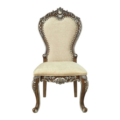 2pcs Antique Oak Chairs, Cushioned Seat & , Appealing Nailhead Trim, Solid Wood Construction, 220lbs Weight Capacity