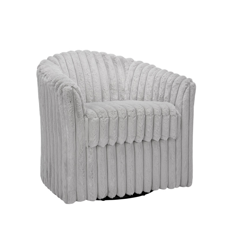 Aunna 78.2Cm Wide Swivel Barrel Chair, Grey Faux Fur