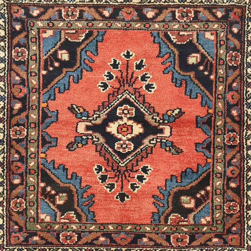 Tapis orange/bleu/noir traditionnel Liudger, Carré 4 pi