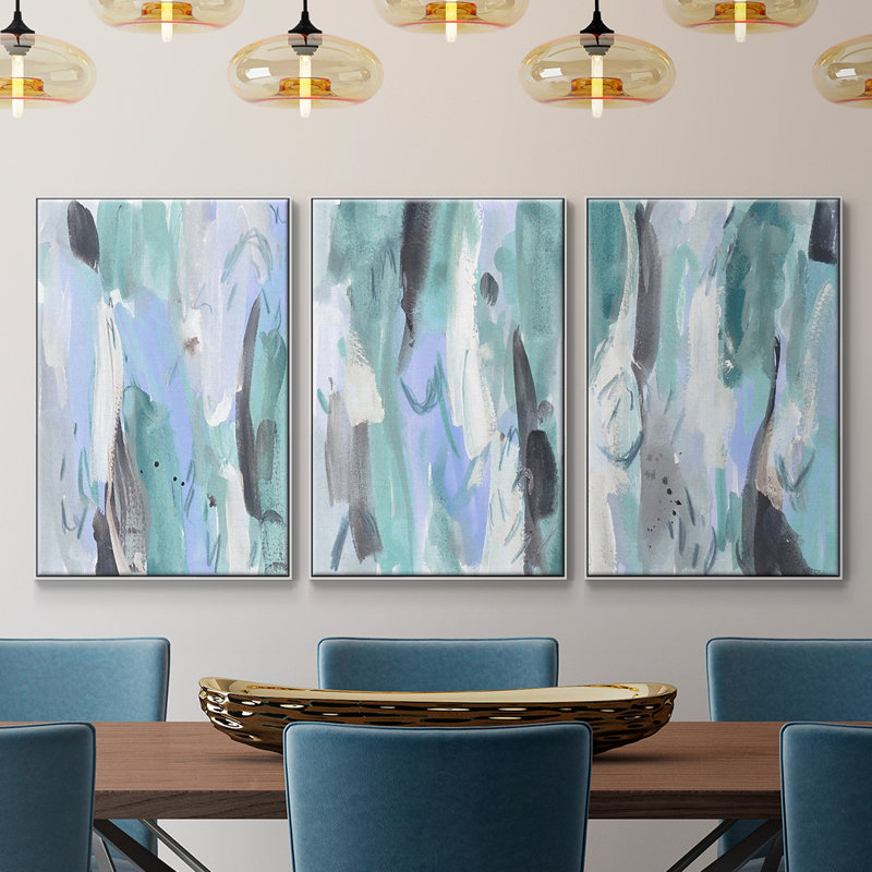 «Ocean Crush I», reproduction sur toile 3 pièces, H 40 po x l 90 po x P 2 po, Blanc