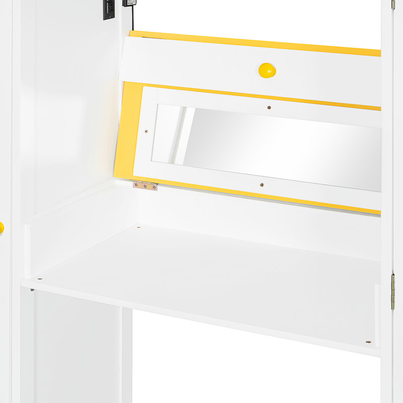 Lit mezzanine double avec escalier de rangement, Blanc / jaune