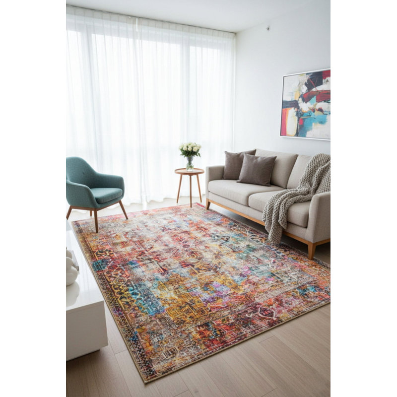 Tapis décoratif multicolore, Rectangle 3 pi 10 po x 5 pi 3 po