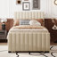 Lit plateforme tapissier simple en velours avec lit gigogne simple, beige-112511388-106492948