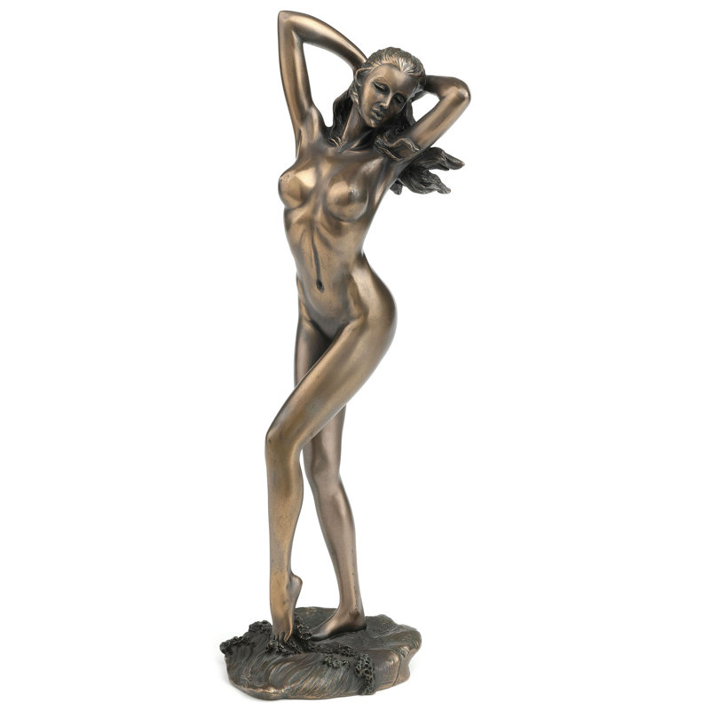 11,02 pouces H bronze femme nue mains sur les cheveux en bronze coulé à froid