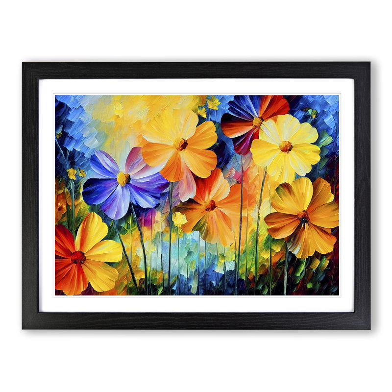 XH1022-6707X Painted Wildflowers Vol.1 Abstract - Single Picture Frame Print, 46cm H x 64cm W x 2cm D, Black