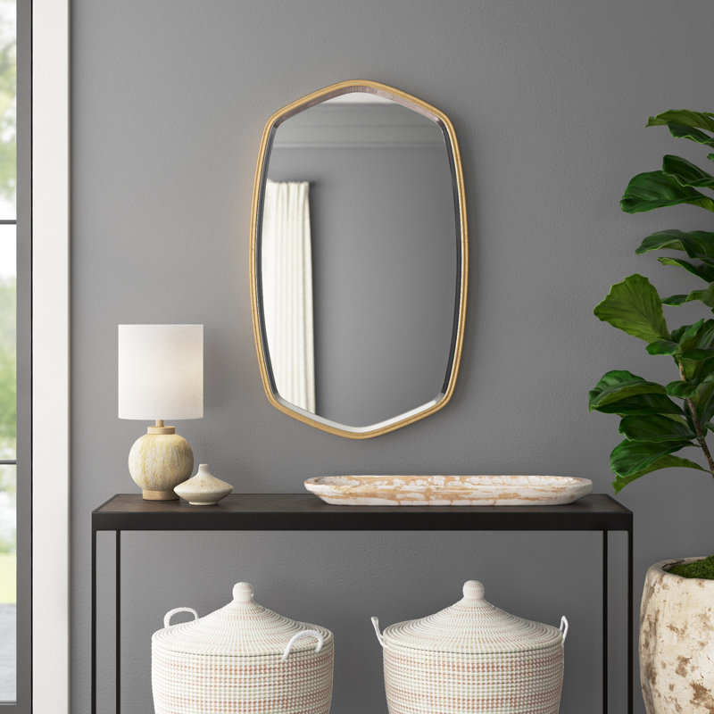 Metal Wall Mirror, Antiqued Gold