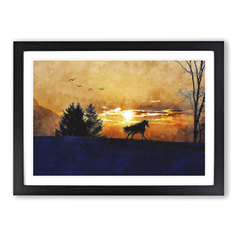 Wild Horse at Sunset Vol.2 - Picture Frame Painting, Black Framed, 36cm H x 48cm W x 2cm D