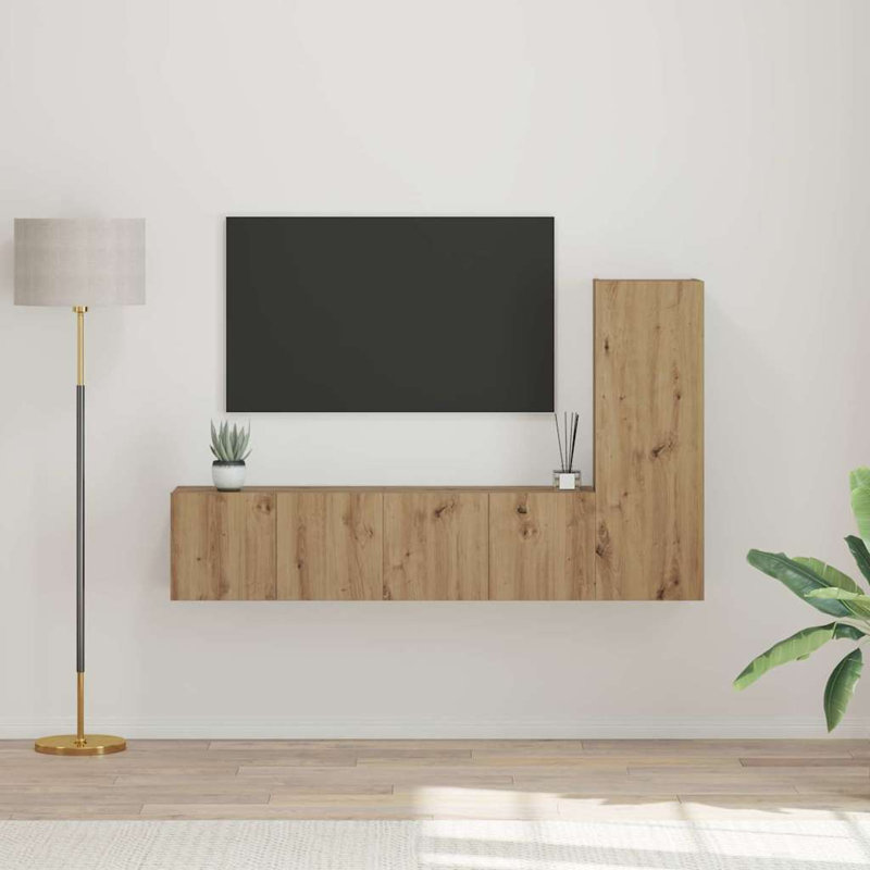 TV Cabinet Set 3 Pcs Engineered Wood, 30cm H x 60cm L x 30cm W, Artisan Oak