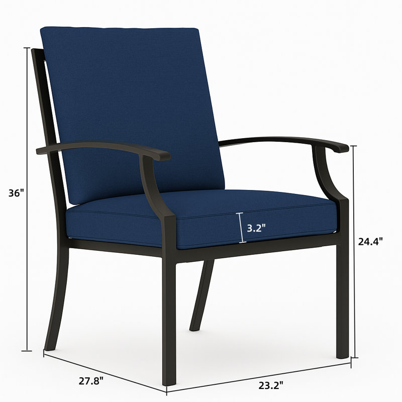 Chaise de salle à manger d'extérieur empilable en métal avec coussins (ensemble de 12), Marine