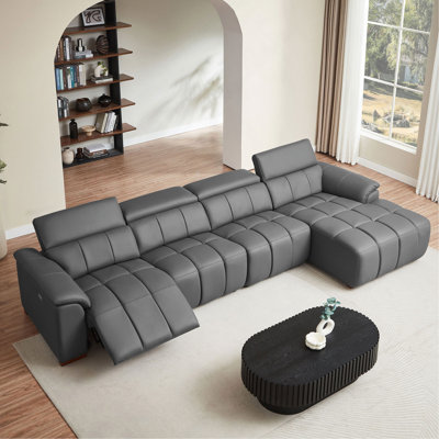 Canapé inclinable mural en cuir véritable à 4 sièges en cuir véritable à 4 sièges électriques, canapé-lit avec port USB, canapé avec appui-tête et repose-pieds pour le salon, appartement
