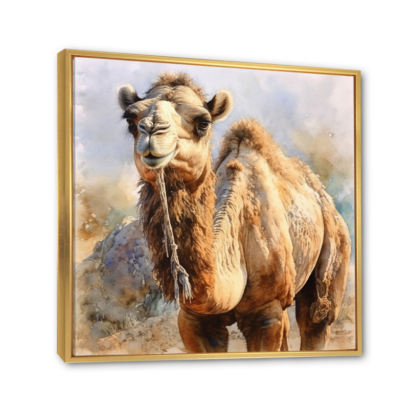 Camel désert Nomad IV - animaux, reproduction d'art sur toile, H 16 po x l 16 po x P 1 po, Cadre flottant doré