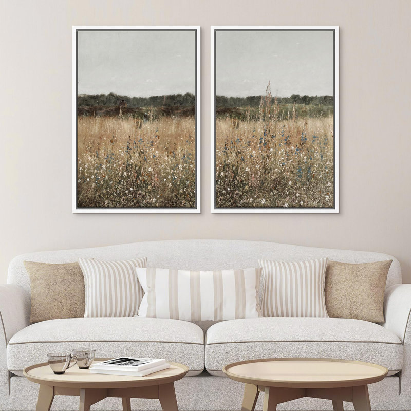 "Wildflower Elegance", fond floral aux tons doux avec charme rustique, art mural moderne, 2 pièces, H 24 po x l 16 po, Blanc