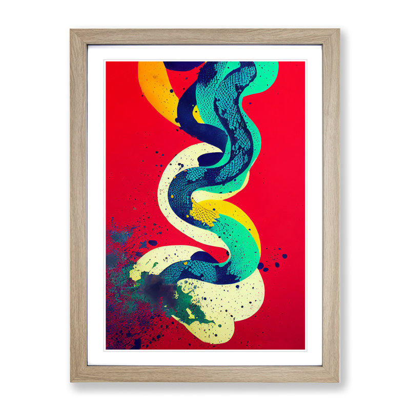 Snake Splash - Single Picture Frame Print, 34cm H x 25cm W x 2cm D, Oak