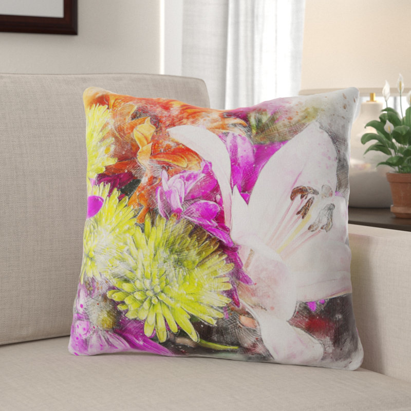 Coussin décoratif fleurs East Rolstone, Microsuède, Intérieur