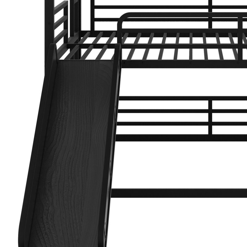 Metal Triple Bunk Bed With Safety Guardrails,Slide And Noise-Reduced Design