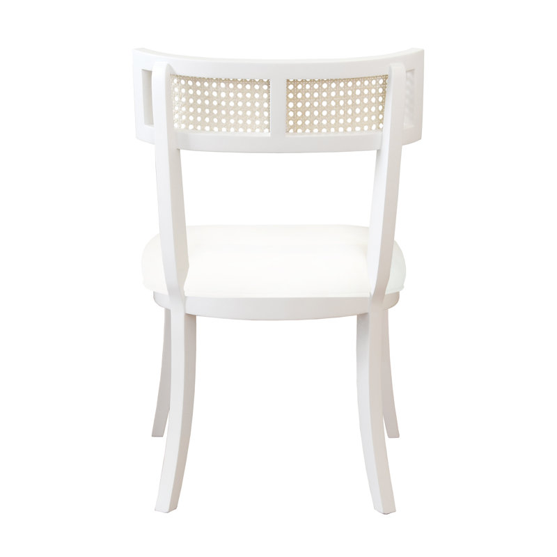 Britta White Linen Upholstered Side Chair with Cane Back
