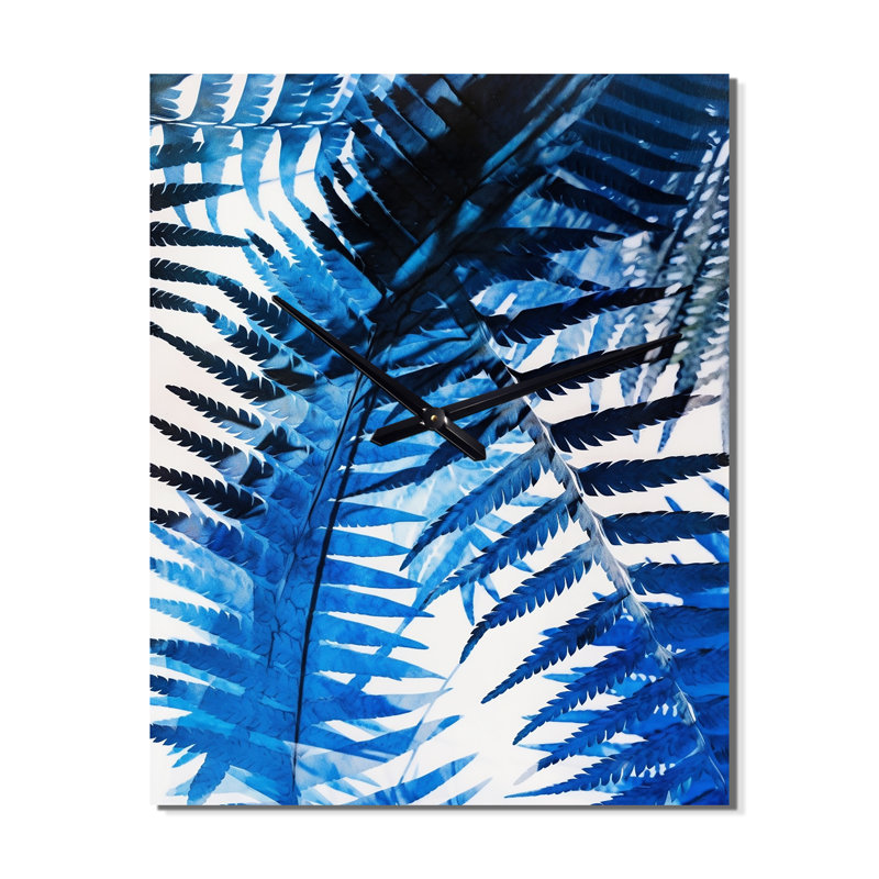Horloge murale rétro «Blue Ferns On White III - Abstract Botanicals», H 32 po x l 16 po x P 1 po