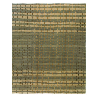Rag Striped Area Rug in Beige/Green/Gray