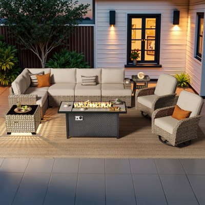 Tommy Outdoor Wicker 7 Person Seating Group With Cushions