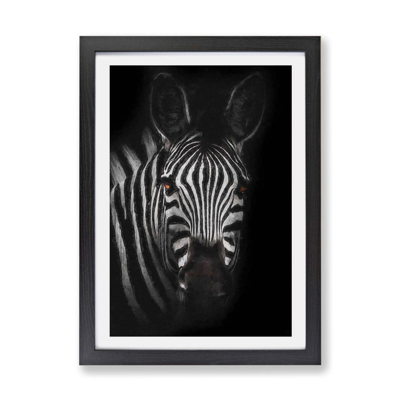 Zebra in the Shadows - Framed Print, 45cm H x 63cm W x 2cm D, Black