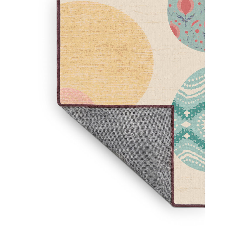 Machine Washable Tribeca Easter Modern & Contemporary Abstract Rug in Beige – Rose Binding, 5x7