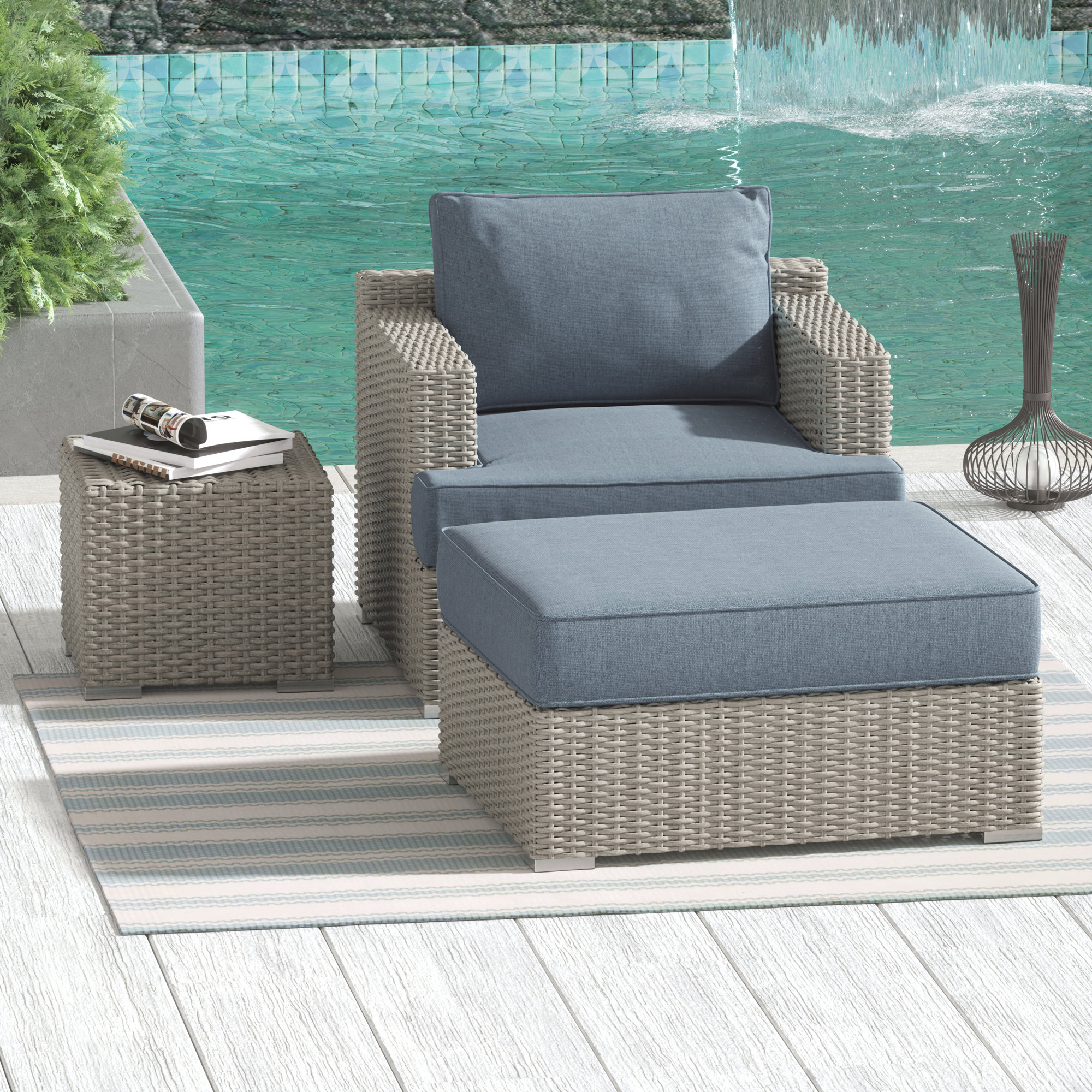 Catalonia 3 Piece Rattan Seating Group with Sunbrella Cushions, Light Gray