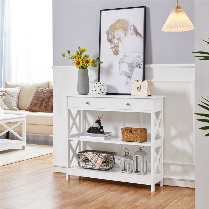 3-Tier Console Table, White, 80 cm H x 30 cm W x 80 cm L