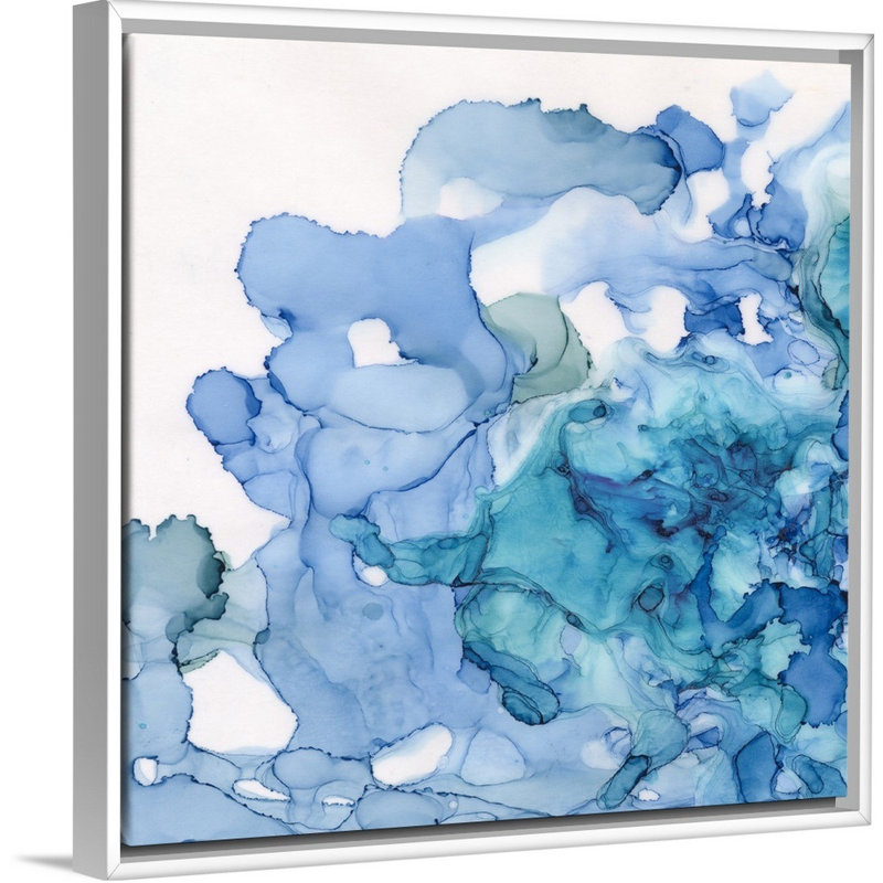 Reproduction d’art sur toile, "Ocean influençant bleu" par Tara Reed, Cadre blanc, H 22 po x l 22 po x P 1,75 po