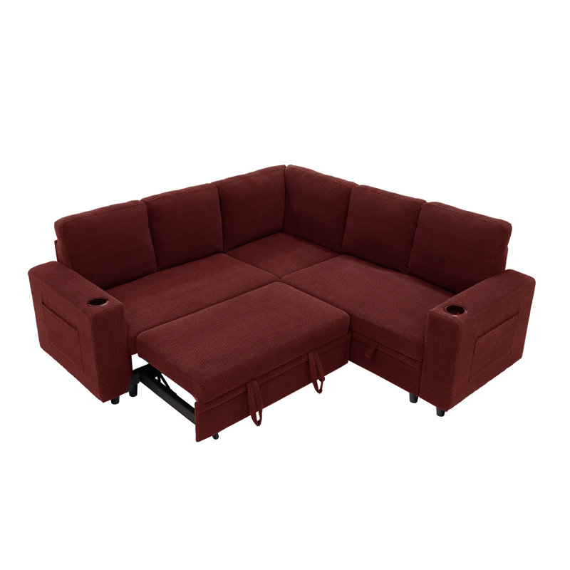 Canapé-lit modulaire coulissant avec porte-gobelets, Polyester rouge