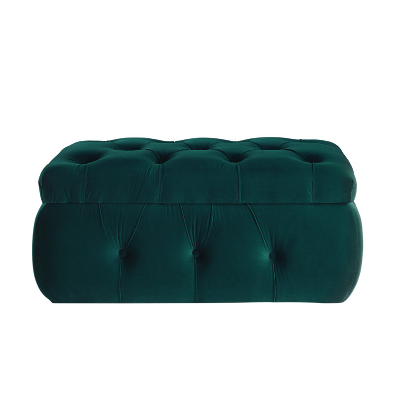 Button Tufted Upholstered Storage Ottoman, Emerald Green Velvet