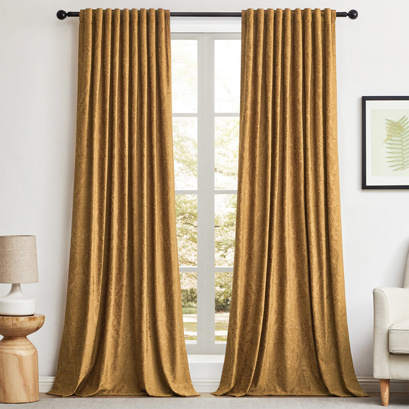 Velvet Blackout Crushed Floral Curtains - Luxury Vintage Patterned Decorative Drapes - Room Darkening 70%-85% （set of 2）