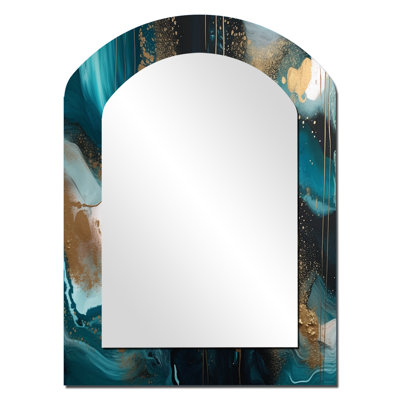 Green And Gold Mysterious Marble II - Marble Unique Shape Decorative Mirror, Modern Freeform Large Wall Mirror, Printed Metal Art