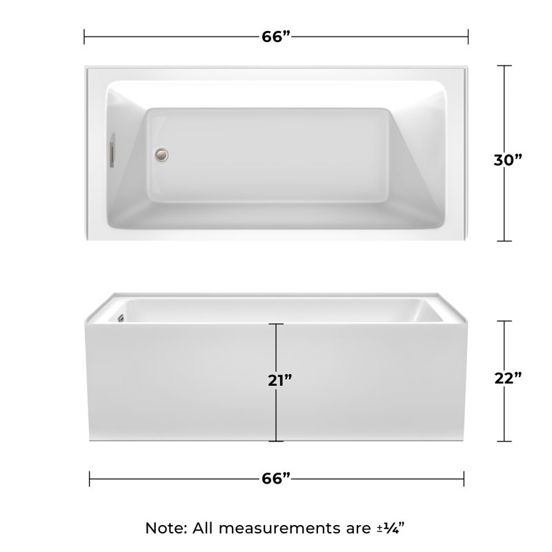 Grayley 66'' x 30'' Soaking Acrylic Bathtub, Left, Brushed Nickel
