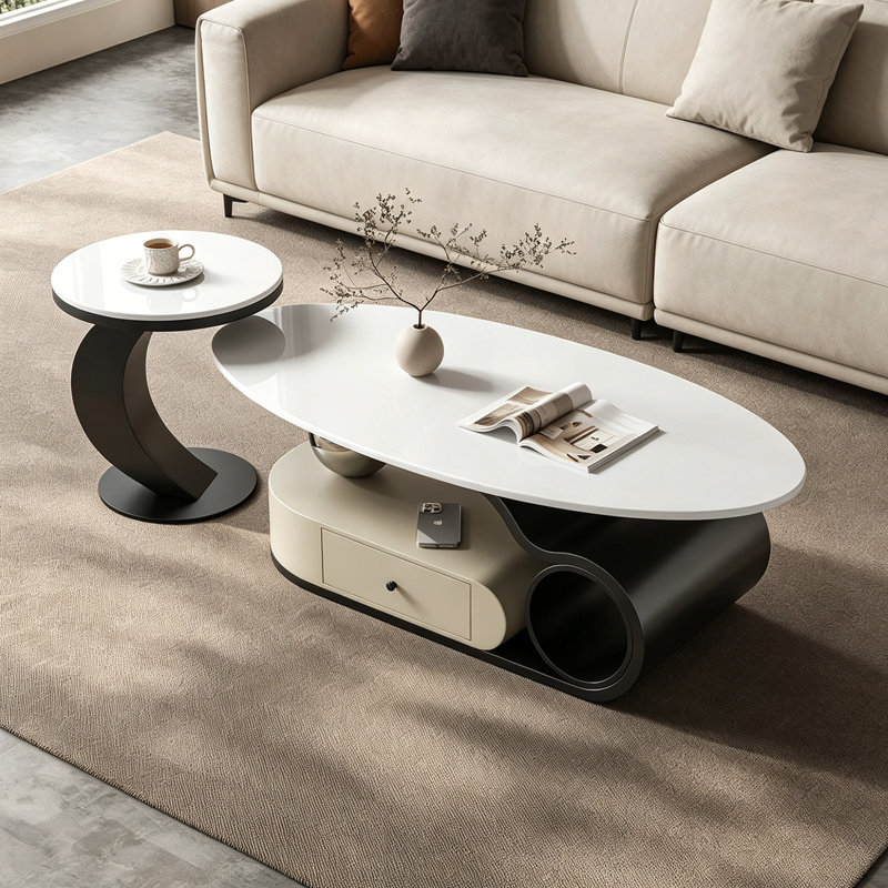Ensemble de tables basses Modern Modern, Blanc/Noir, H 15,74 po x L 47,24 po x l 23,62 po