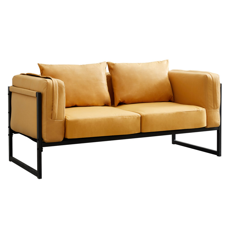 Keillan 2 Seater Faux Leather Loveseat, Brown