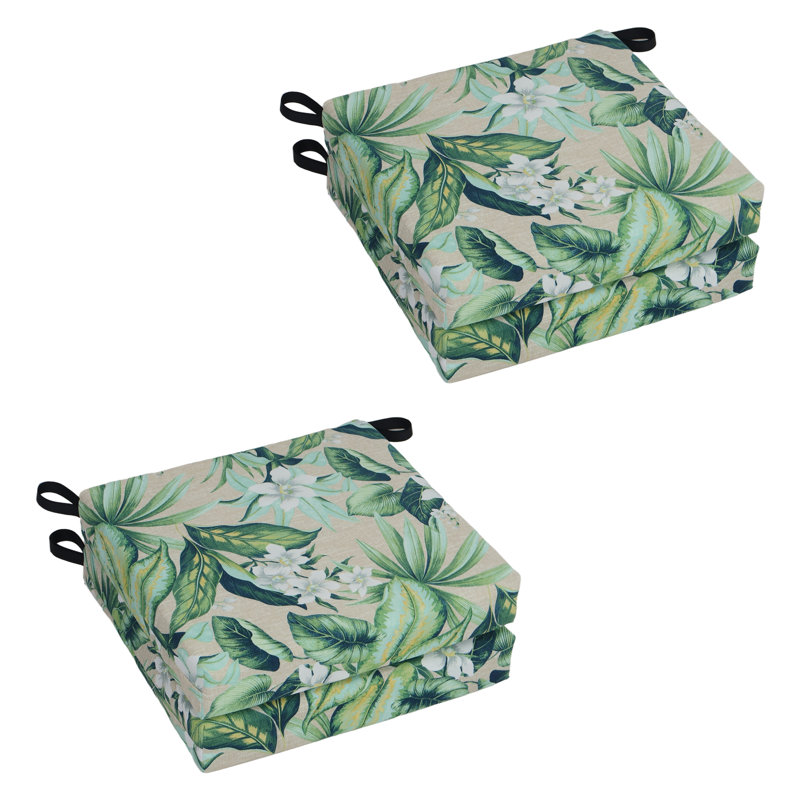 Square Outdoor Chair Cushions (Set Of 4), 20" W x 19" D, Tan/Green/Blue/Tahiti Breeze Floral