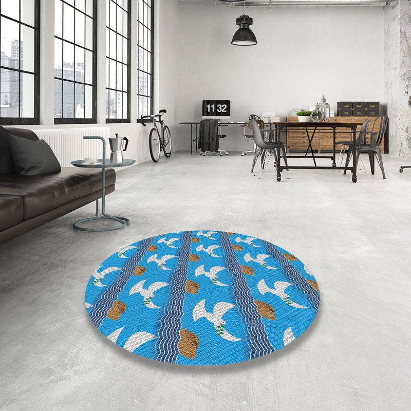 Tapis de zone bleue à motifs, Rond 4 pi