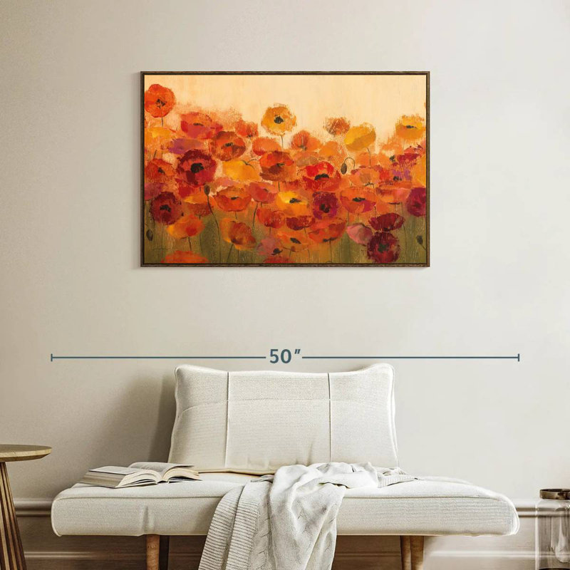 Coquelicots vibrants d'été, 37 po x 25 po, Cadre flottant noyer