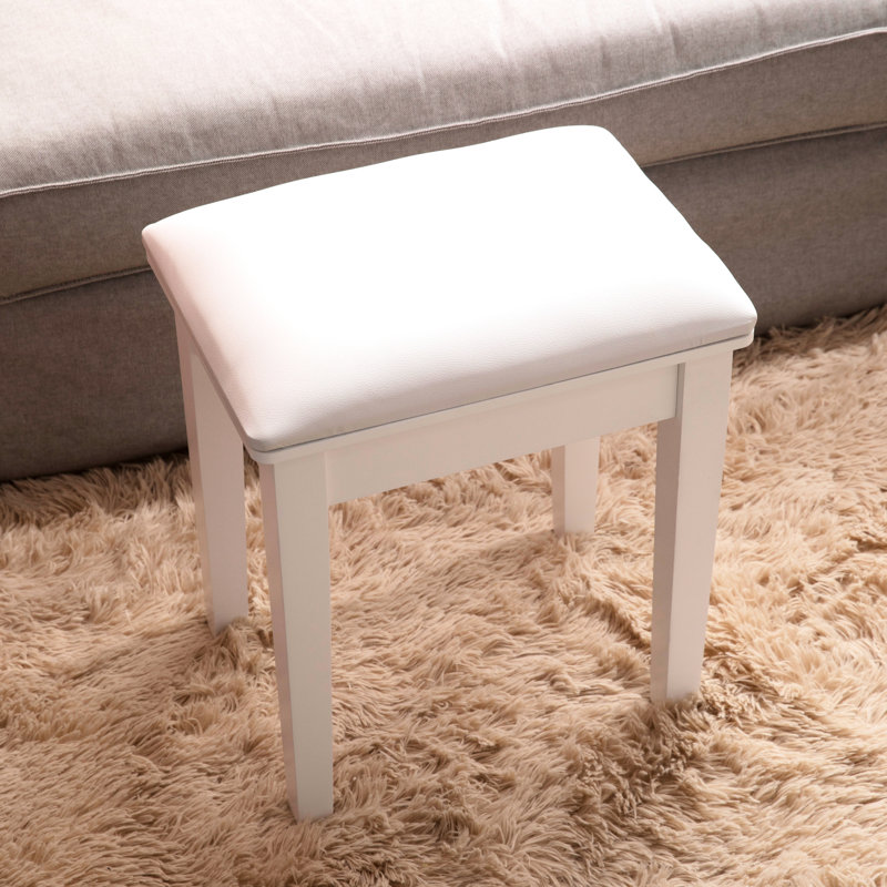 Tabouret de maquillage pour coiffeuse avec coussin et pieds solides, fabrication blanche stable pour une utilisation à la maison, base coulissante, maquillage confortable, écriture, travail, piano, chaussures à langer avec un design élégant,