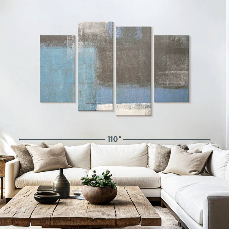 Avery bleu gris abstrait, H 54 po x l 84 po
